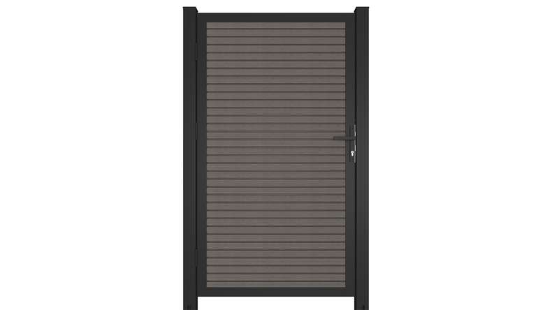 planeo LINEA - Porta universale in WPC CoEx Rhombus grigio scuro con telaio in alluminio antracite 100 x 180