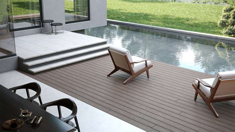 planeo CoEXWood WPC set completo di assi massicce 4,8m (47,98m²) - grigio/cemento strutturato