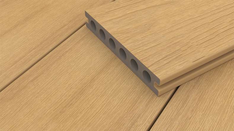 planeo WOODLine Nature - Pannello per decking rivestito in WPC CoEx camera cava - sabbia 3m strutturato/liscio spazzolato