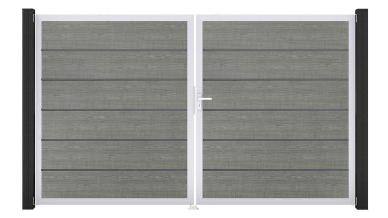 planeo Gardence Simply Premium - Porta in PVC - DIN destra a 2 ante Grigio Cenere con telaio in alluminio argento | EV1 300 x 180 cm