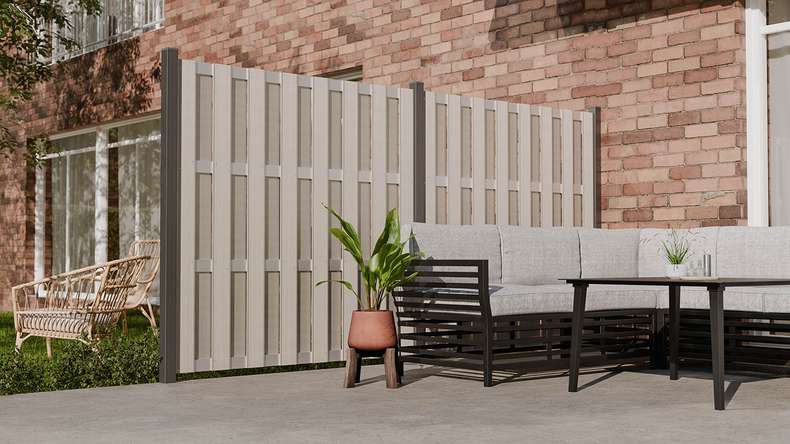 planeo Gardence Premade - Recinzione in BPC Quadrata Bicolore Sabbia 180 x 180cm