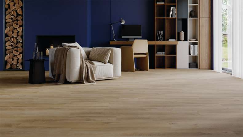 planeo Vinile rigido Klick - HOMEtec Basic 30 IXPE Rovere ambrato illuminato dal sole | Isolamento acustico integrato (RP-E30-5)