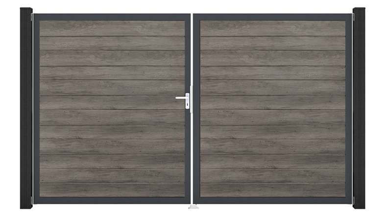 planeo Gardence Simply Small - Porta in PVC - DIN sinistra a 2 ante Monument Oak con telaio in alluminio antracite | DB703 300 x 180 cm
