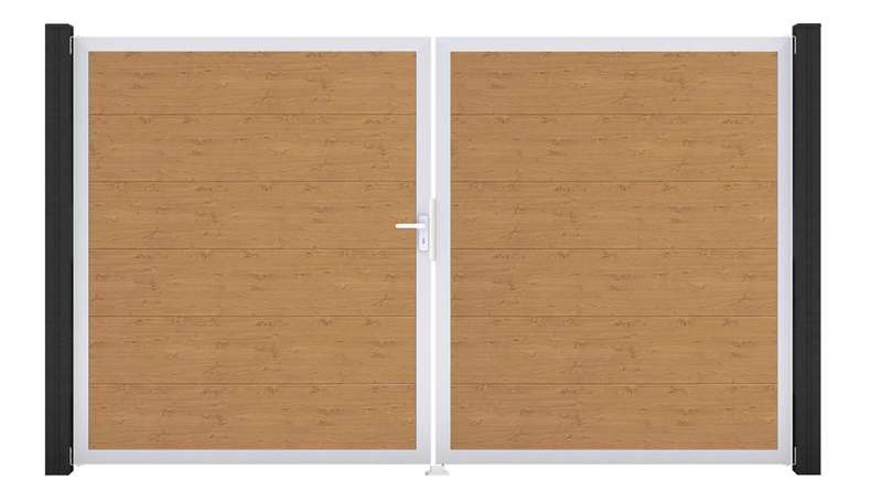planeo Gardence Simply - Cancello in PVC a 2 ante, rovere naturale con telaio in alluminio