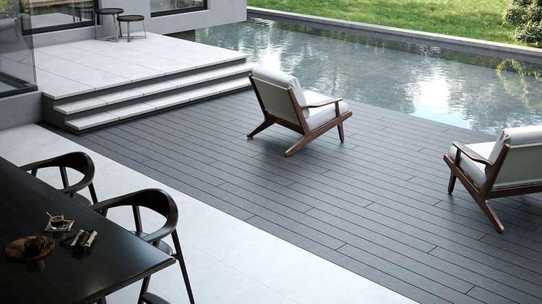 planeo TitanWood - Tavola massiccia 5m grigio scuro anticato invecchiato/spazzolato