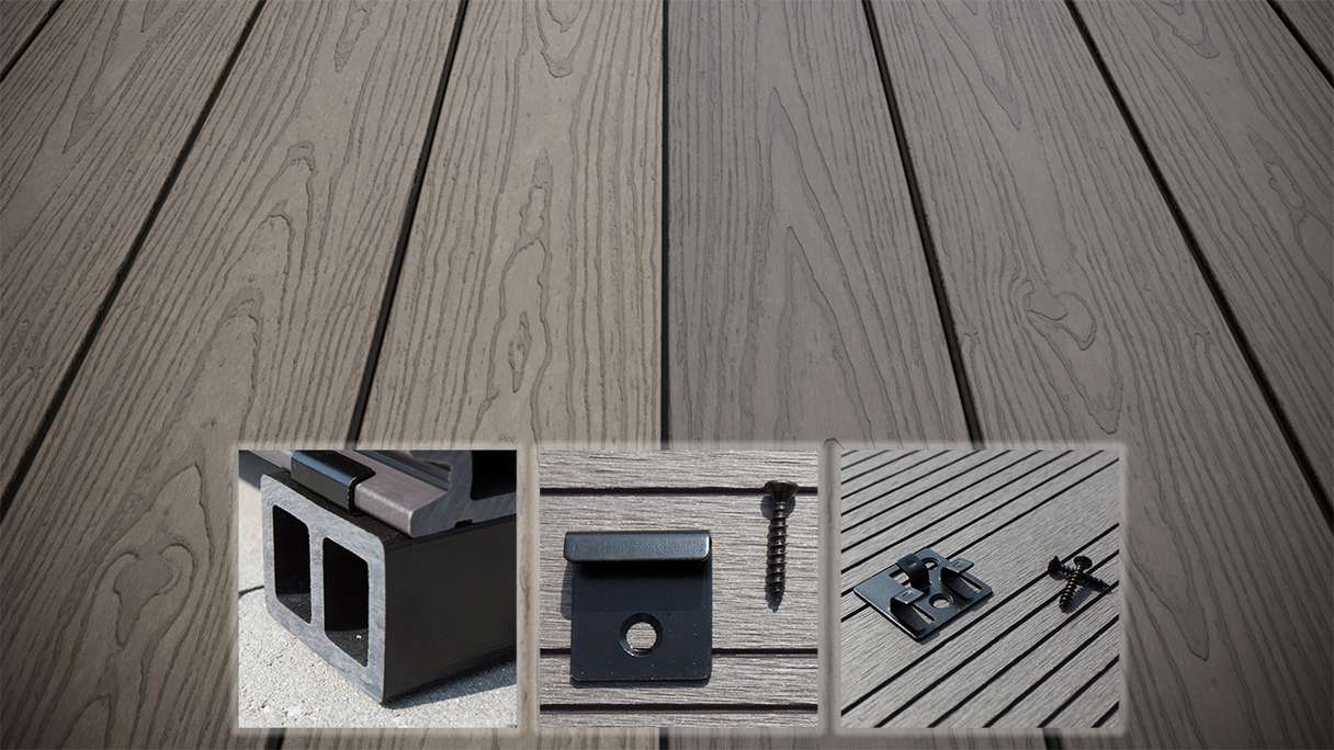 planeo CoEXWood WPC set completo di listoni massicci - grigio antracite/grigio strutturato