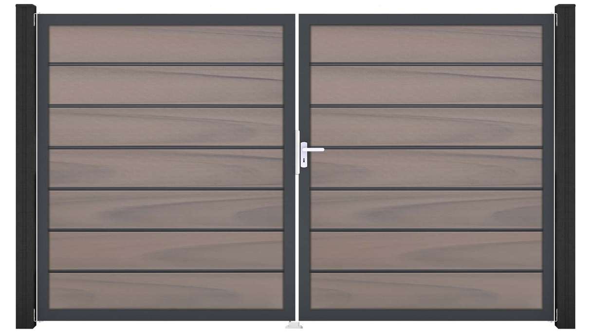 planeo Gardence Deluxe - Cancello BPC - a 2 ante, bicolore co-ex con telaio in alluminio 