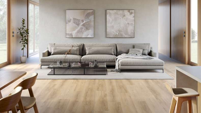 planeo Rigido Vinile ad incastro - SolutionX 2in1 Oak Light Brown | Isolamento acustico integrato (ECF-0008)