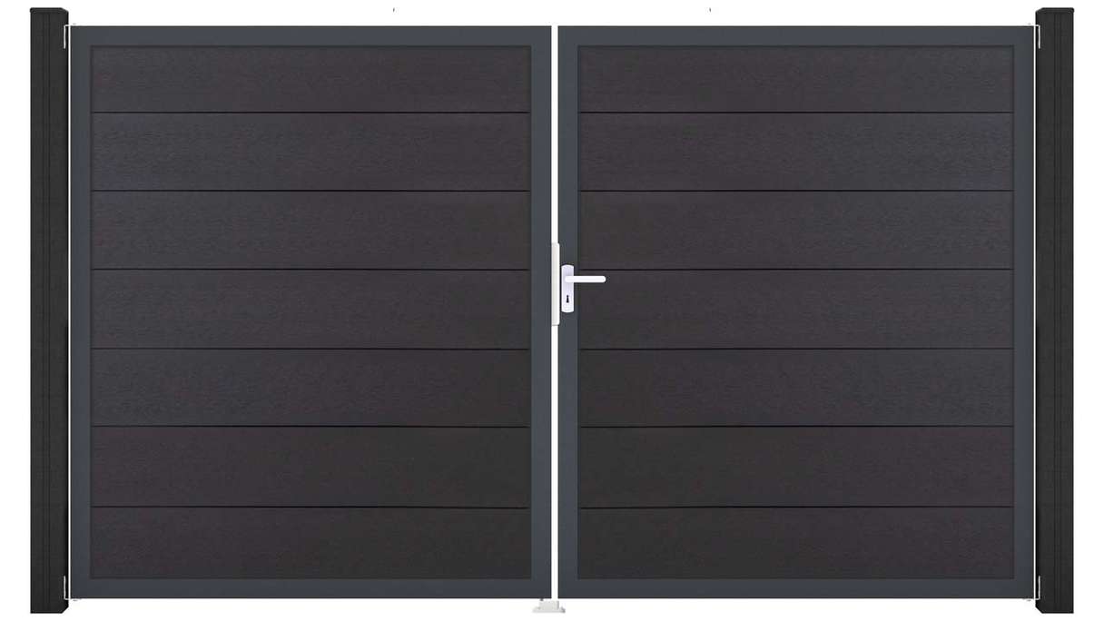 planeo Gardence Strong XL - Cancello BPC - A due ante, grigio antracite con telaio in alluminio