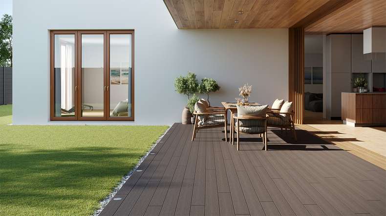 planeo LightWood WPC tavola cava - Grigio chiaro 4.8m scanalato/scanalato