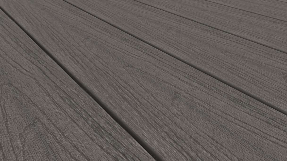 planeo WOODLine Nature - Pannello per decking rivestito in WPC CoEx a camera cava - grigio scuro 3m strutturato/liscio spazzolato