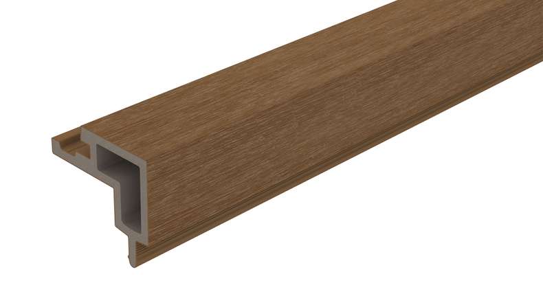 planeo LINEA - Angolo esterno in WPC CoEx, finitura teak birmano, 2900 x 62 x 55 mm