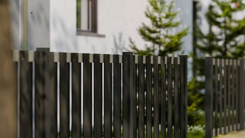 planeo Gardence Premade - BPC recinzione da giardino anteriore antracite con traversa EV1 argento 180 x 90 cm