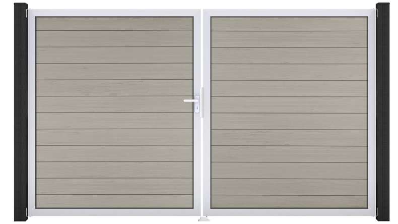 planeo Gardence Strong - Cancello BPC - a 2 ante, bicolore sabbia con telaio in alluminio 