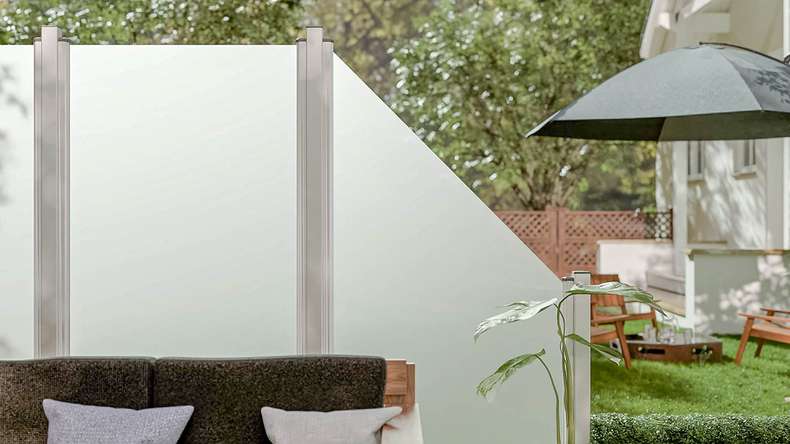 planeo Gardence Flair - Recinzione in vetro Destro Smussata satinato 90 x 180cm