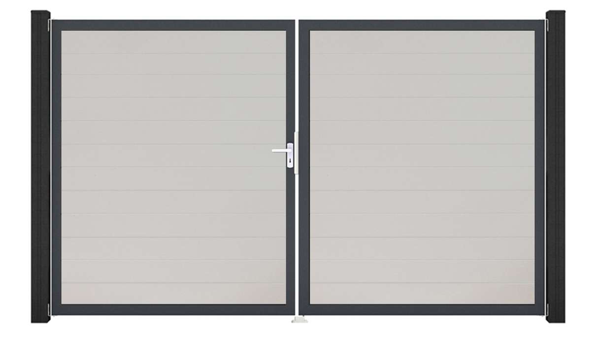 planeo Gardence Simply Small - Cancello in PVC a 2 ante, bianco con telaio in alluminio, 300 x 180 cm