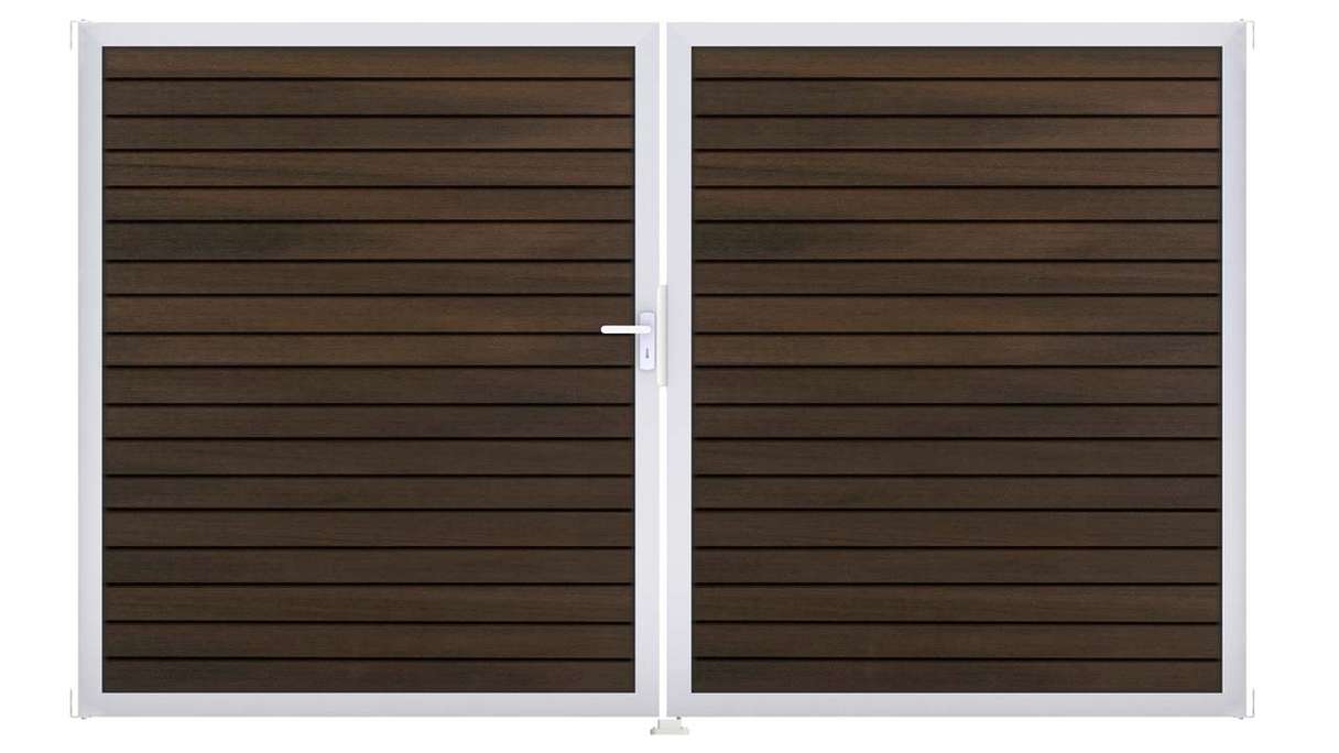 planeo Gardence Trendy - Cancello BPC a rombi - A due ante, in noce co-ex con telaio in alluminio