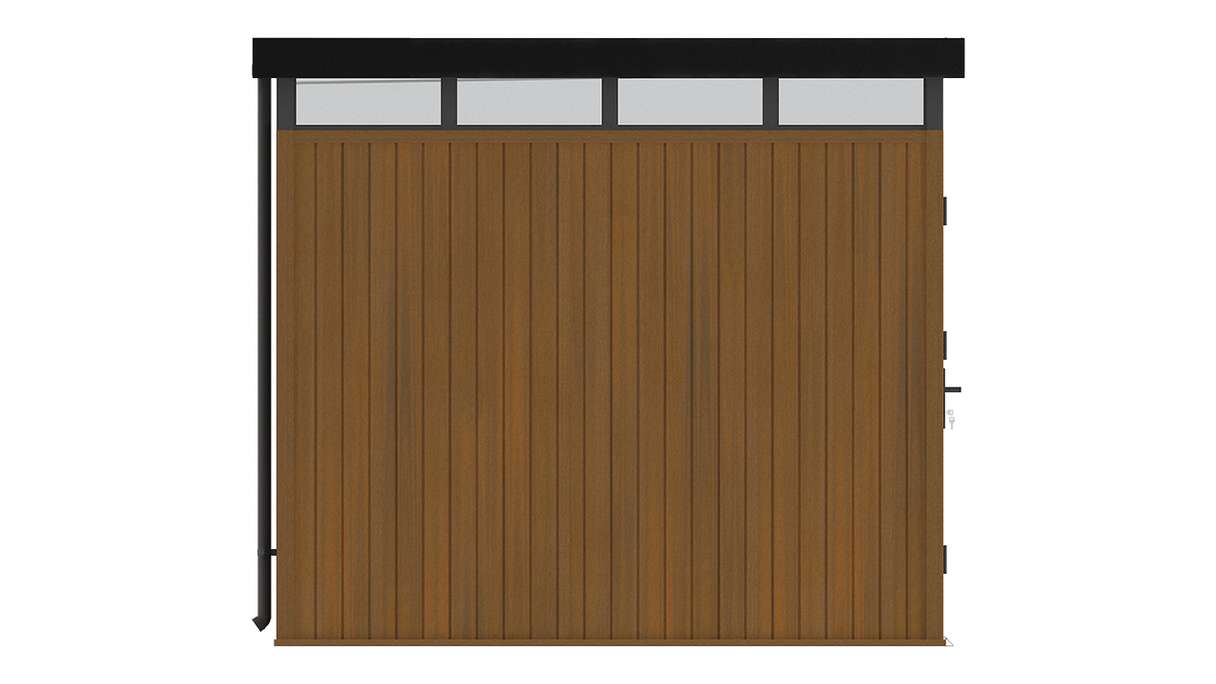 planeo WPC CoEx Casetta da giardino con tetto piano M - Teak birmano 250 x 250 x 226,5 cm