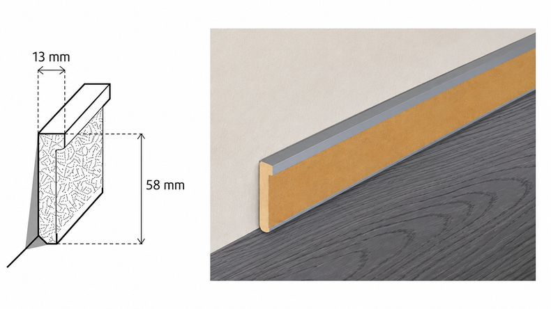 Battiscopa universale planeo 13 x 58 mm - 10 pezzi