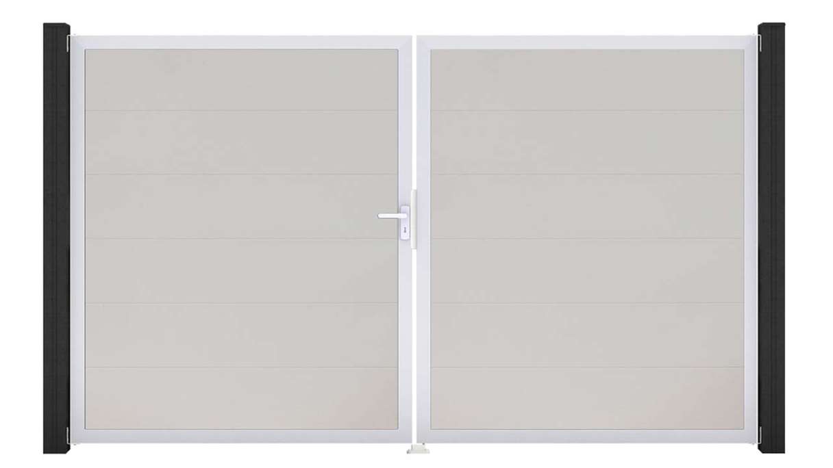 planeo Gardence Simply - Cancello in PVC a 2 ante, bianco, con telaio in alluminio 