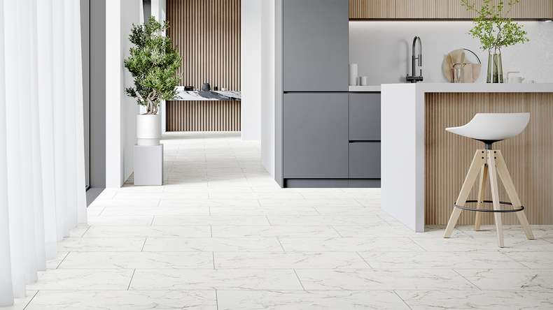 planeo Vinile rigido a incastro - Pietra Carrara Marmo Opaco | Isolamento acustico integrato (100P2921MT)