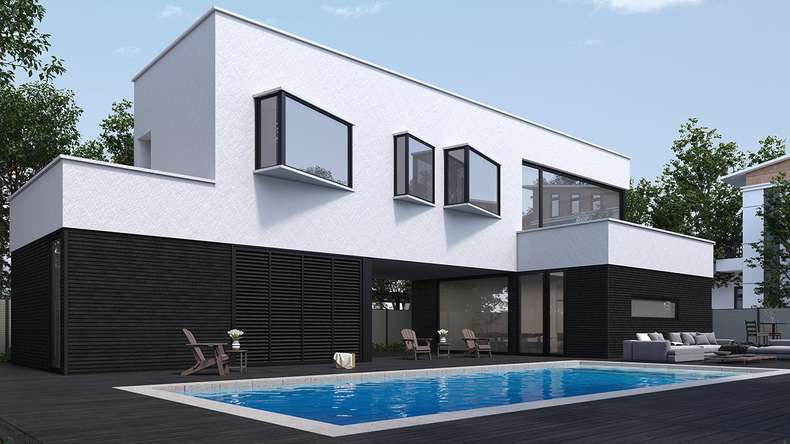 planeo LINEA Slim - Rivestimento per facciate in WPC CoEx, nero, 2900 x 215 mm