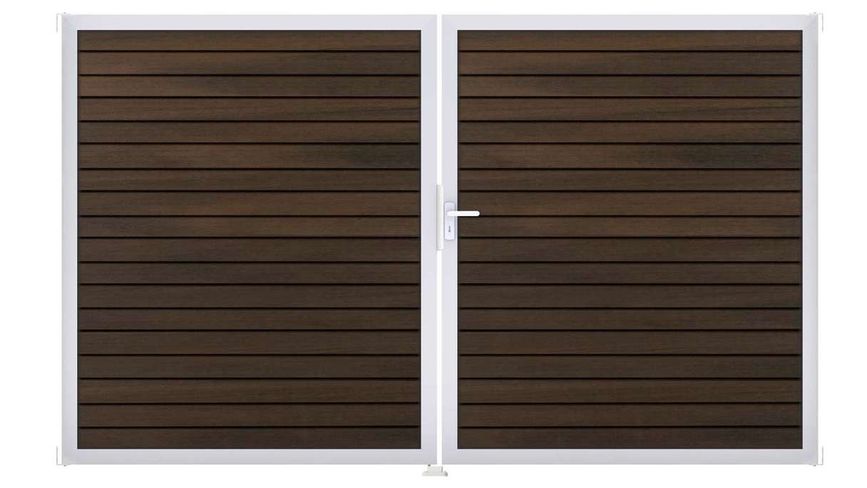 planeo Gardence Trendy - Cancello BPC a rombi - A due ante, in noce co-ex con telaio in alluminio