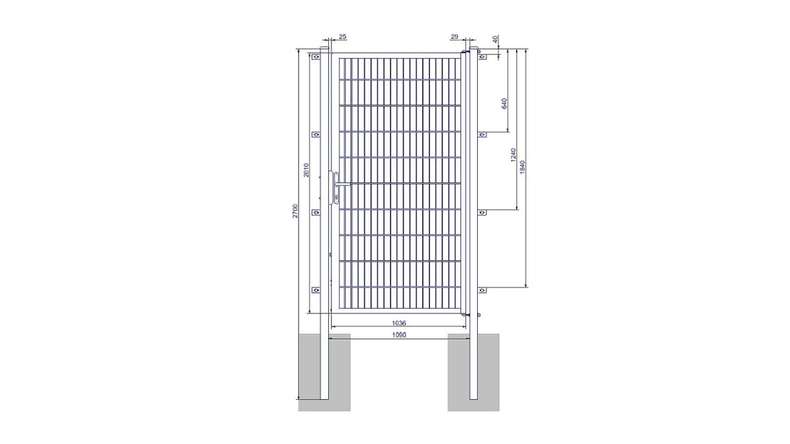 Porta universale media a 1 pannello zincata a caldo A 2000 x L 1090 mm inclusi i pali della porta
