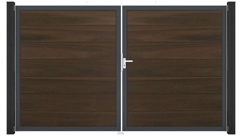 planeo Gardence Strong XL - Cancello BPC - a 2 ante, in noce co-ex con telaio in alluminio 