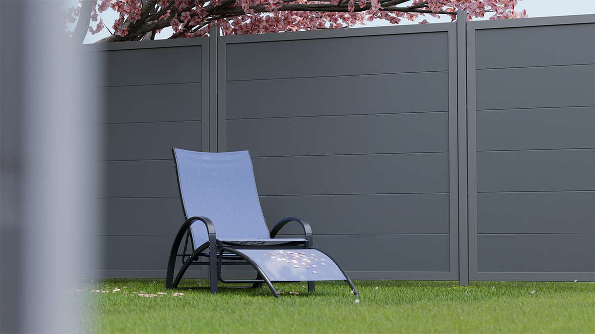 planeo Gardence Simply Guard - recinzione da giardino in PVC grigio antracite con telaio in alluminio antracite 180 x 180 cm