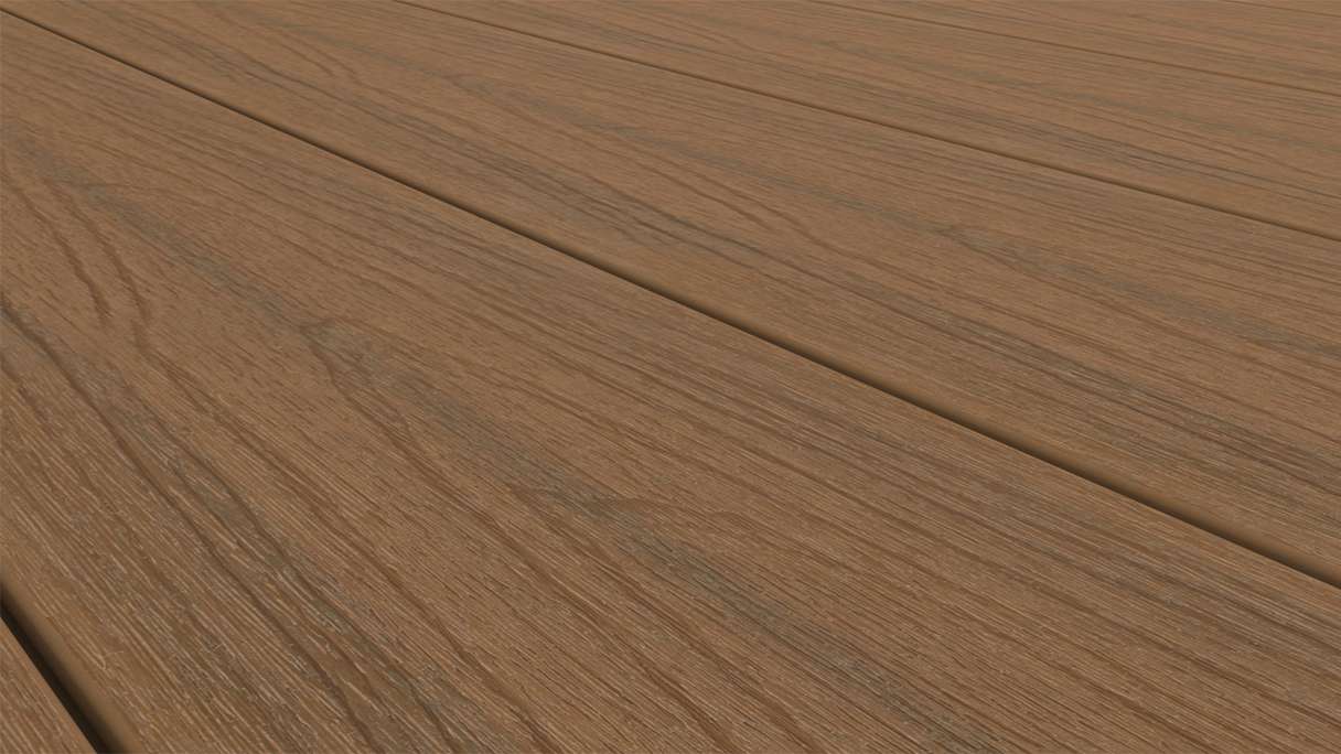 planeo MAXLine Nature - pannello per decking WPC CoEx avvolto XL camera cava - teak Burma 3m strutturato/liscio spazzolato