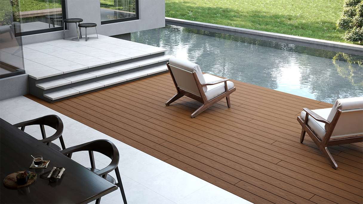planeo CoEXWood WPC tavola con rivestimento solido - Sabbia/Caramello 3m strutturato
