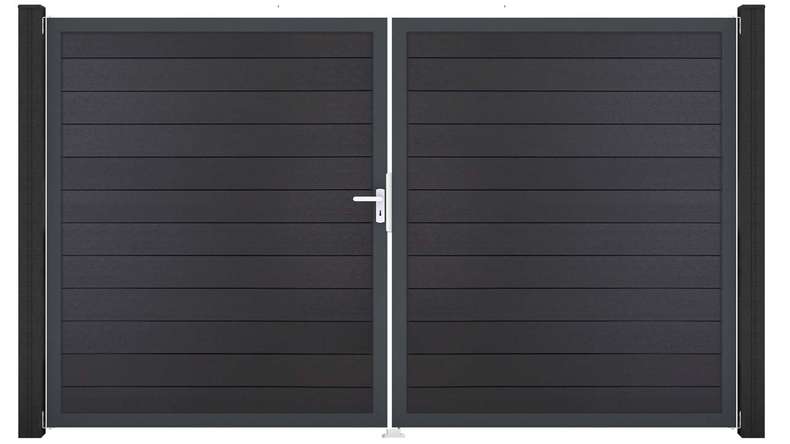 planeo Gardence Strong - Cancello BPC - a due ante, grigio antracite con telaio in alluminio antracite