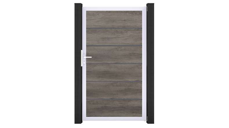 planeo Gardence Simply Premium - Cancello universale in PVC Monument Oak con telaio in alluminio 100 x 180 cm