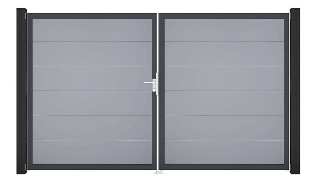 planeo Gardence Simply - Cancello in PVC a 2 ante, grigio argento con telaio in alluminio