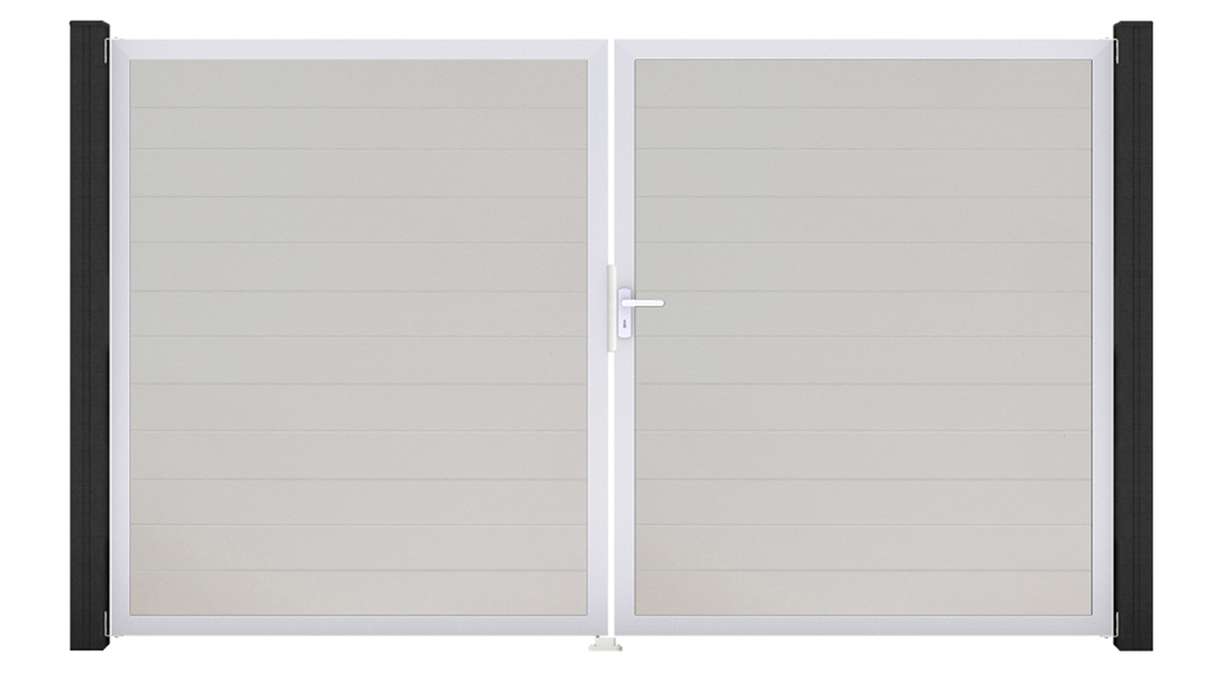 planeo Gardence Simply Small - Cancello in PVC a 2 ante, bianco con telaio in alluminio, 300 x 180 cm