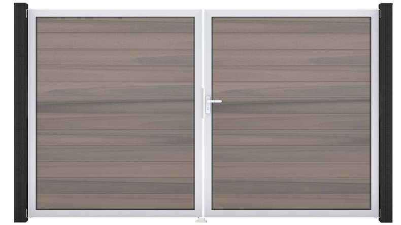planeo Gardence Strong - Cancello BPC - a 2 ante, bicolore co-ex con telaio in alluminio