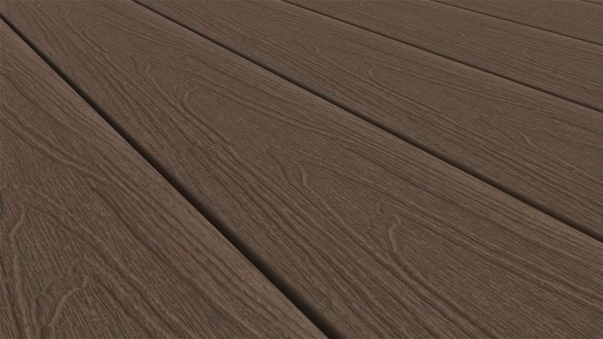 planeo WOODLine Nature - Pannello per decking rivestito in WPC CoEx a camera cava - Ipe Brown 3m strutturato/liscio spazzolato