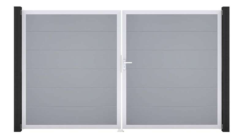 planeo Gardence Simply - Cancello in PVC a 2 ante, grigio argento con telaio in alluminio