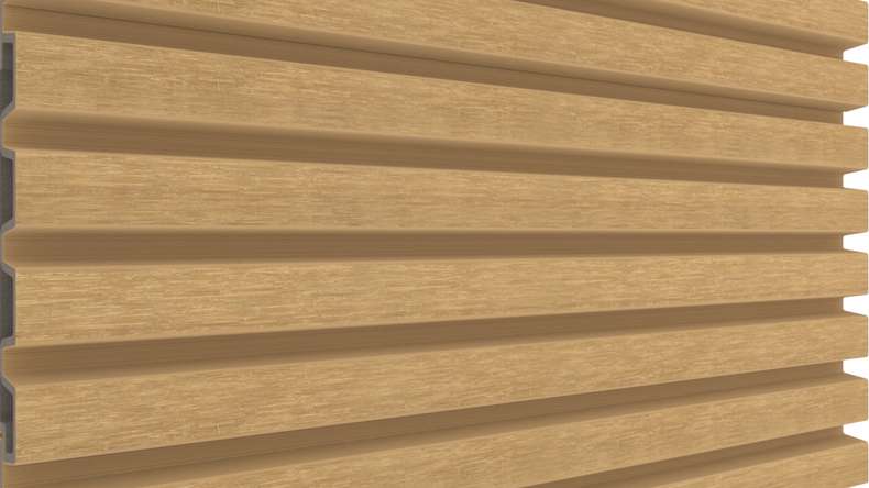 planeo LINEA Slim - Rivestimento per facciate in WPC CoEx, colore sabbia, 2900 x 215 mm