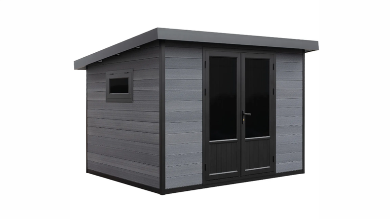 Casetta da giardino planeo WPC con tetto a una falda, modello M - antracite, 280 x 280 cm