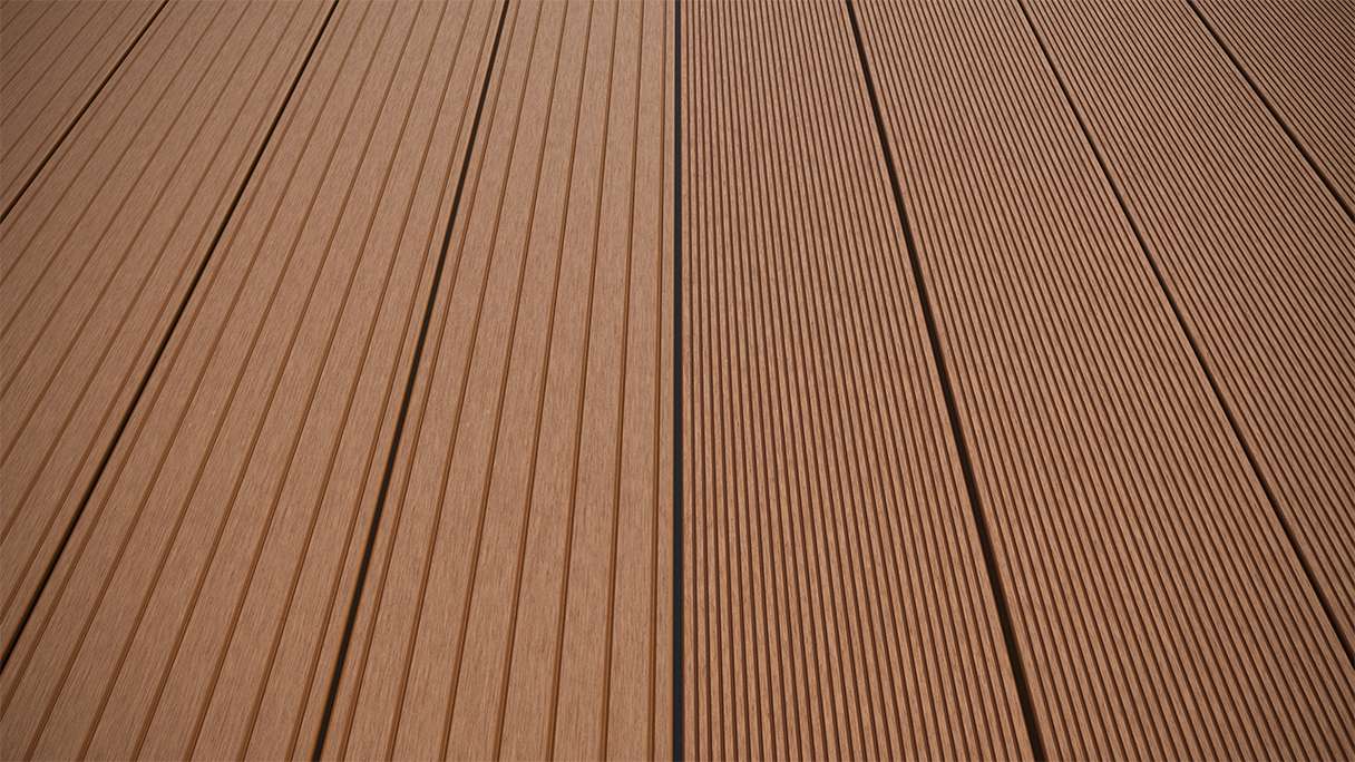 planeo LineWood WPC Pannello per decking solido - marrone chiaro 3m scanalato/scanalato