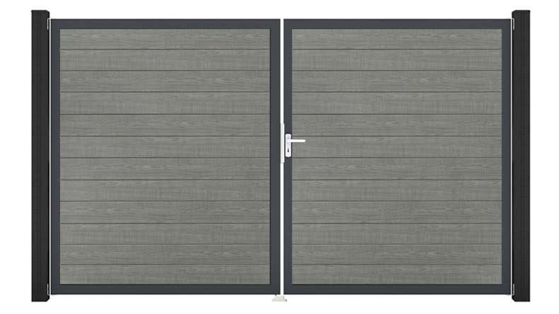 planeo Gardence Simply Small - Porta in PVC - DIN destra a 2 ante Grigio Cenere con telaio in alluminio antracite | DB703 300 x 180 cm