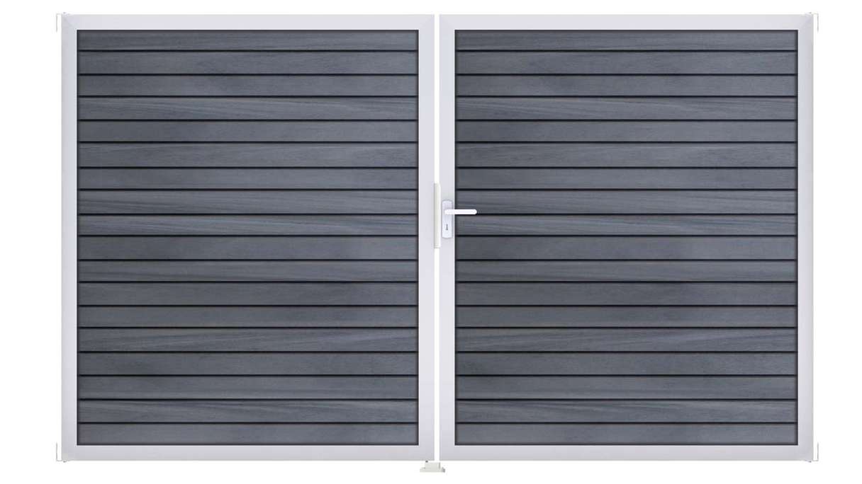 planeo Gardence Trendy - Cancello BPC a rombi - a 2 ante, grigio pietra, co-ex con telaio in alluminio