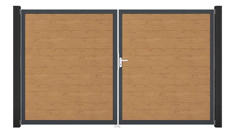 planeo Gardence Simply - Cancello in PVC a 2 ante, rovere naturale con telaio in alluminio