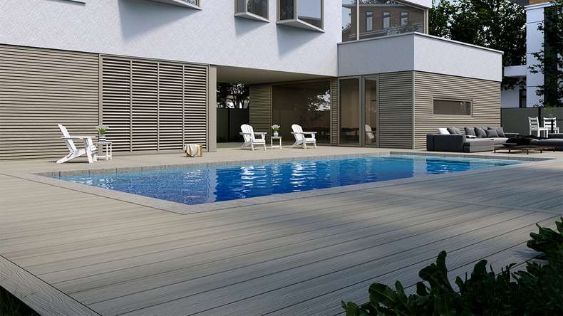 planeo MAXLine Nature - Pannello per decking XL rivestito in WPC CoEx a camera cava - grigio chiaro 3m strutturato/liscio spazzolato