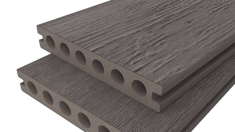 planeo ANTIKWoodline - Listello per terrazza rivestito in WPC CoEx, profilo composito leggero - Grigio scuro 3 m - rustico/spazzolato liscio