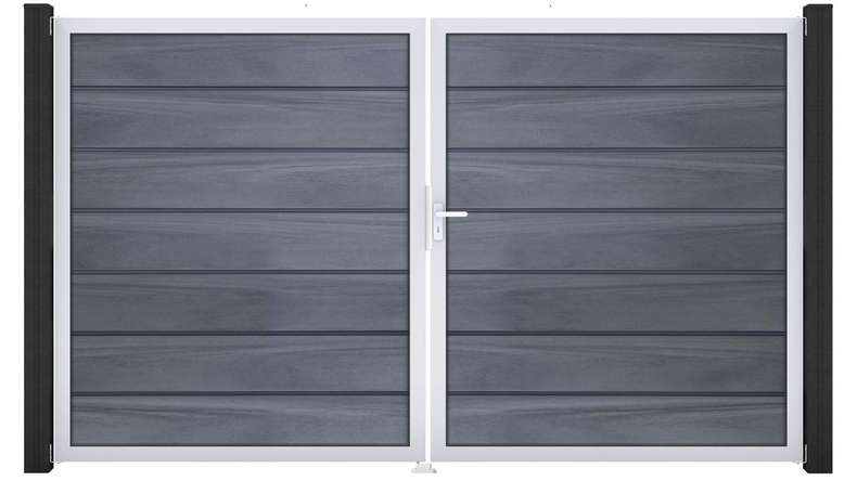 planeo Gardence Deluxe - Cancello BPC - a 2 ante, grigio pietra, co-ex con telaio in alluminio