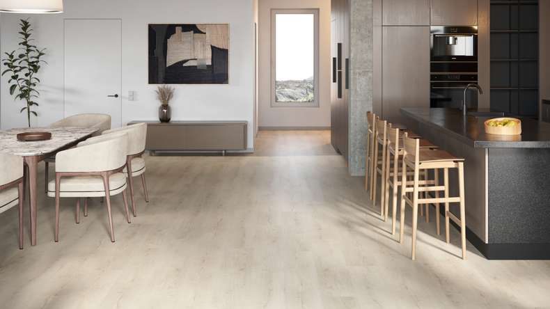 planeo Rigido Vinile ad incastro - SolutionX 2in1 Oak Cream White | Isolamento acustico integrato (ECF-0074)