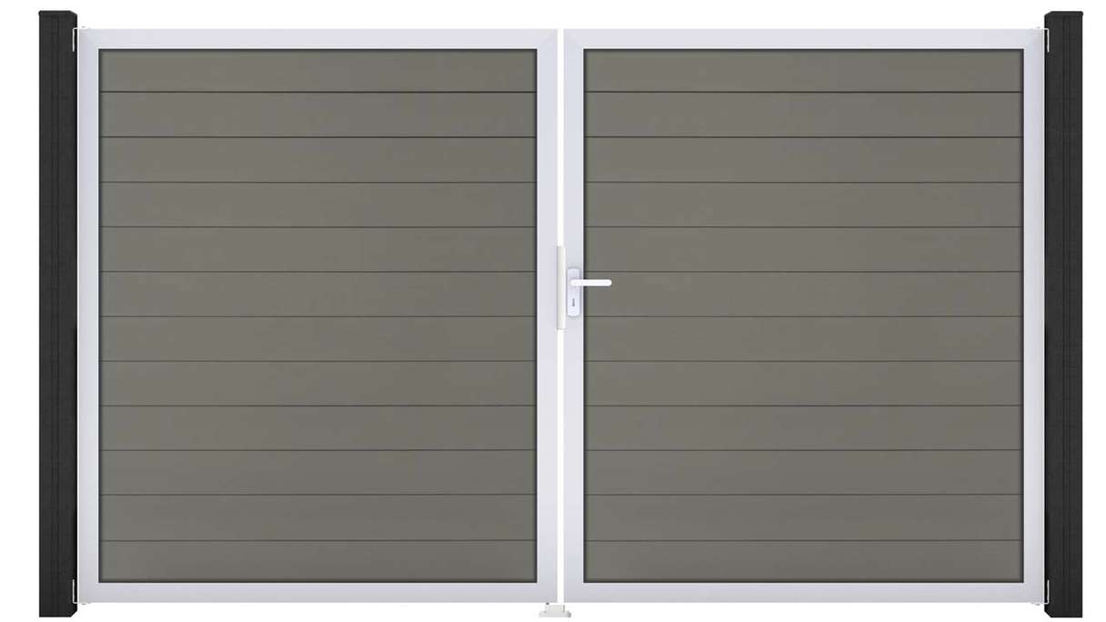 planeo Gardence Strong - Cancello BPC - a due ante, grigio con telaio in alluminio